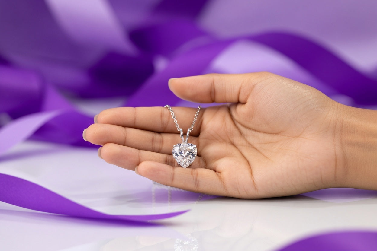 heart cut lab grown diamond solitaire pendant with white gold chain - Quorri
