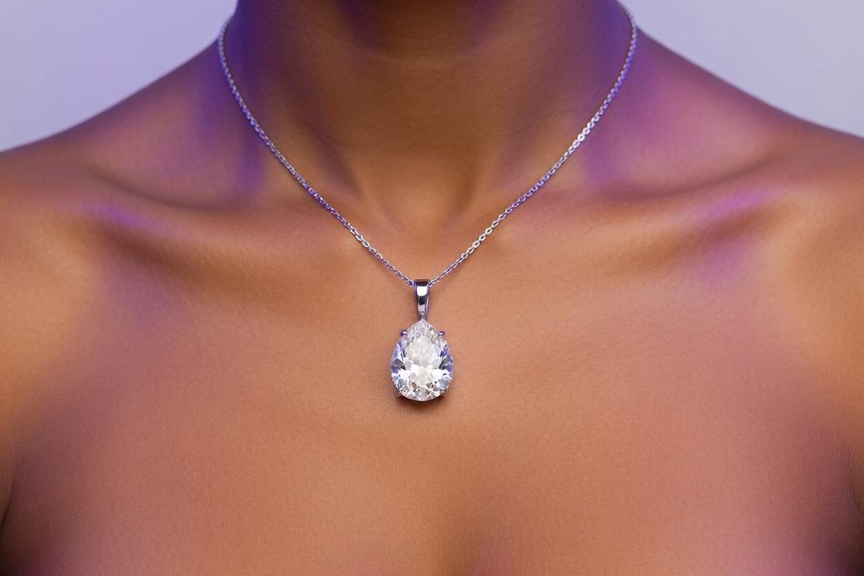 4 carat lab grown pear diamond solitaire necklace in white gold with gold chain - Quorri