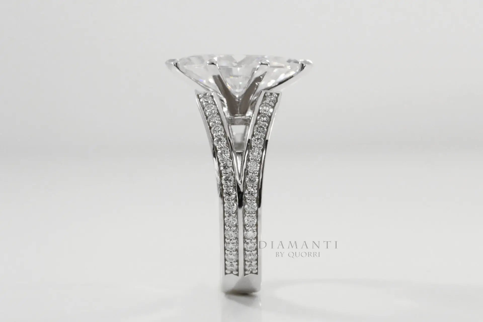 3 carat white gold designer split band marquise lab diamond engagement ring