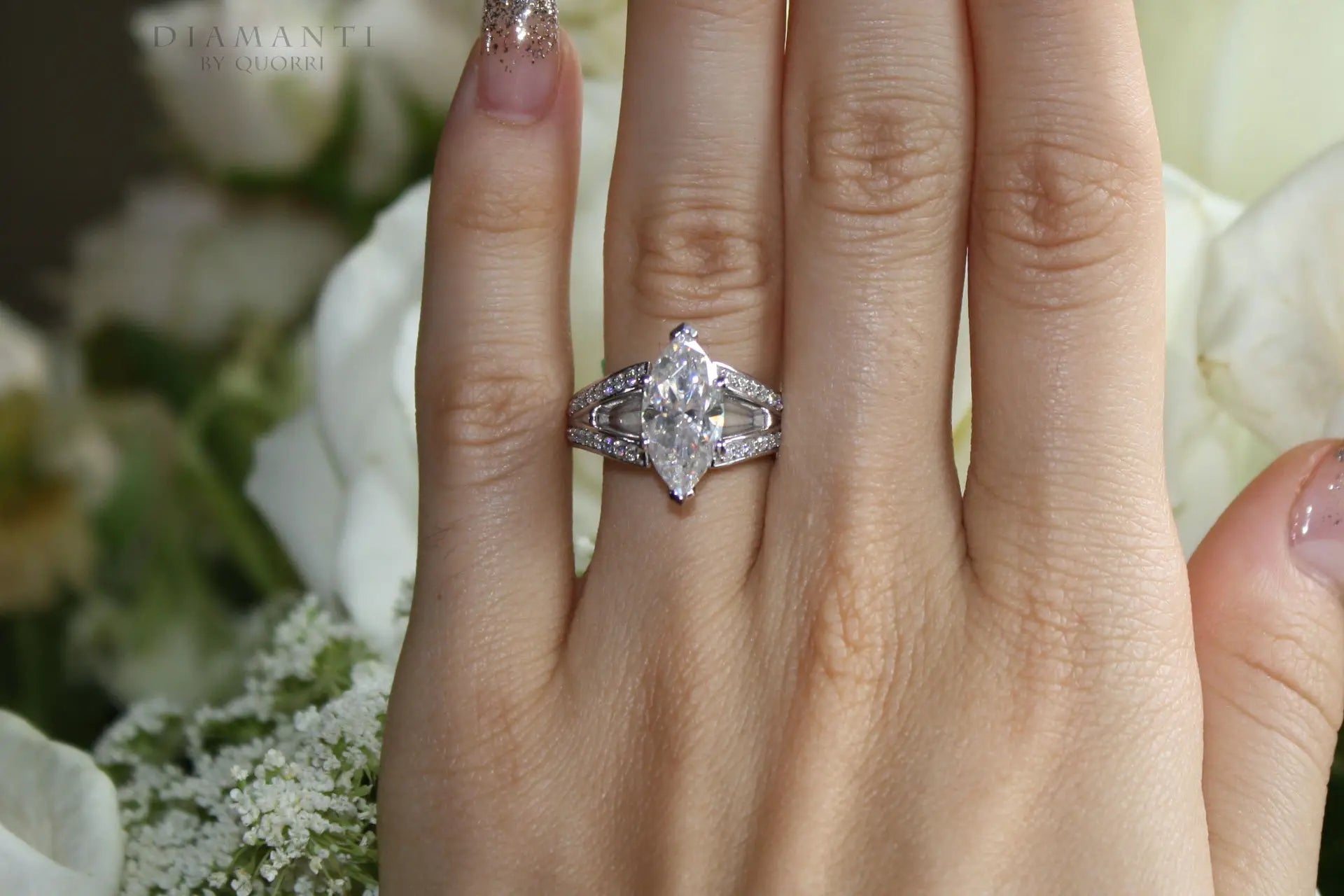 affordable 3ct white gold designer split band marquise lab diamond engagement ring