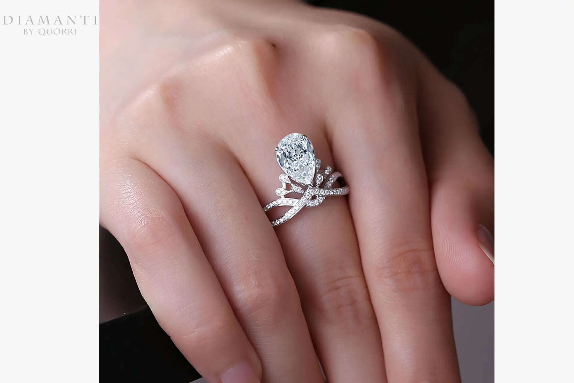 designer vintage tiara split band accented 3ct pear lab diamond engagement ring Quorri