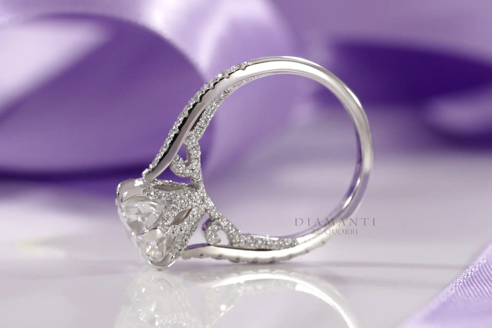 vintage six claw 18k white gold prong 3 carat round lab diamond engagement ring Quorri