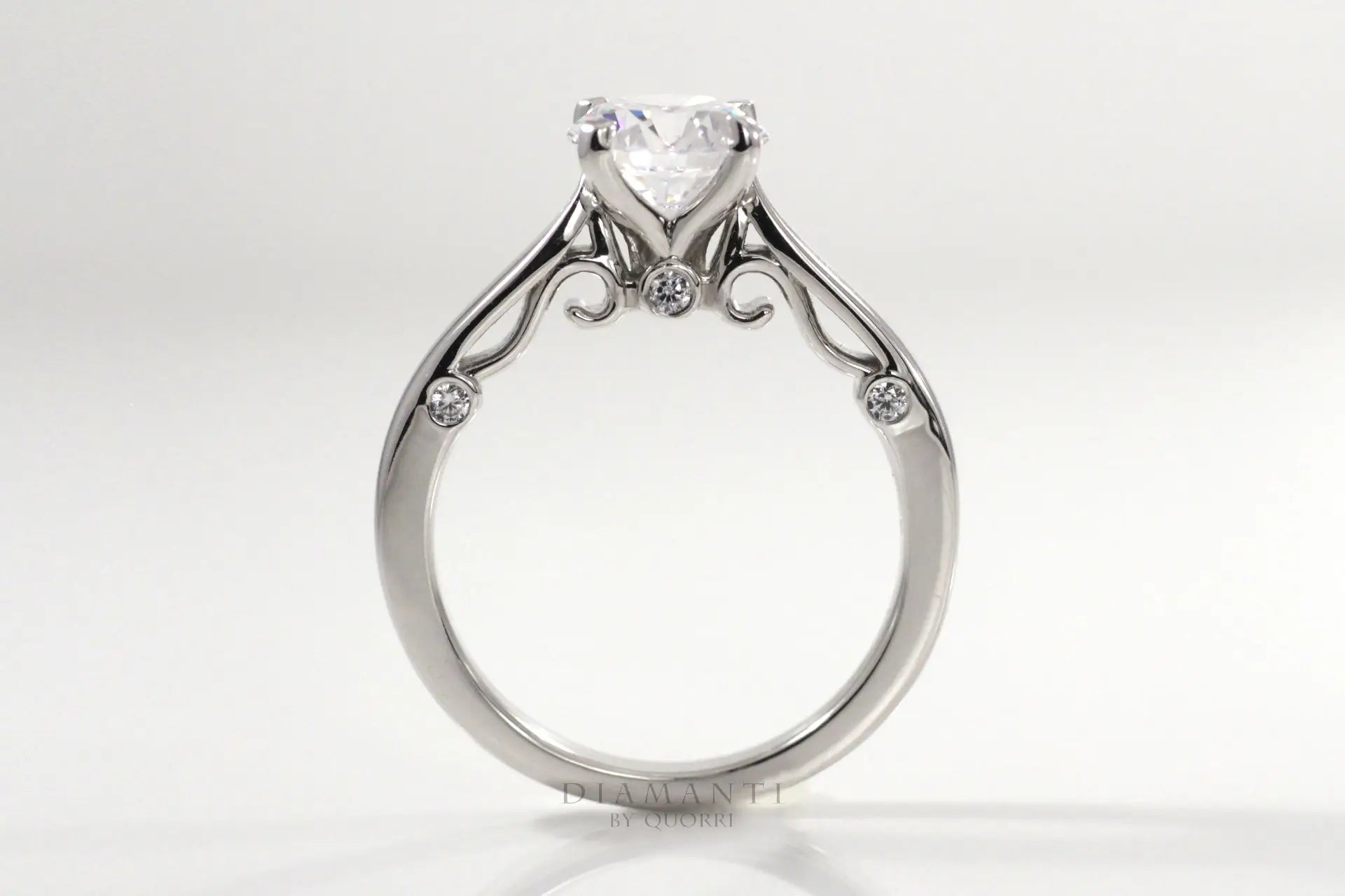 18k white gold vintage 2 carat round lab diamond center accented engagement ring Quorri Canada