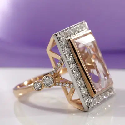 custom two-tone champagne diamond halo engagement ring Canada