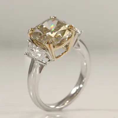 two-tone antique cushion and trapezoid lab diamond engagement ring Quorri
