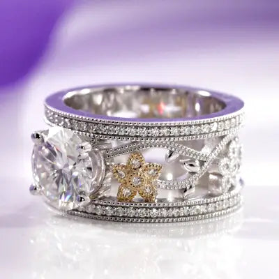 white gold shooting star with round brilliant lab diamond ring Quorri