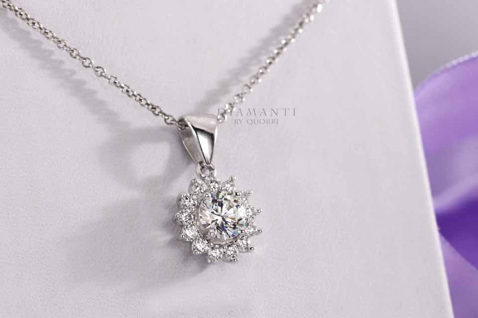 white gold 1 carat round halo eternity lab diamond solitaire pendant Quorri