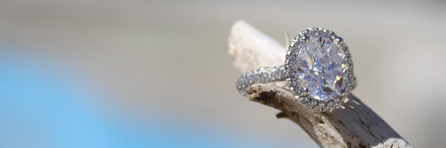 oval halo lab diamond engagement ring at Quorri Canada