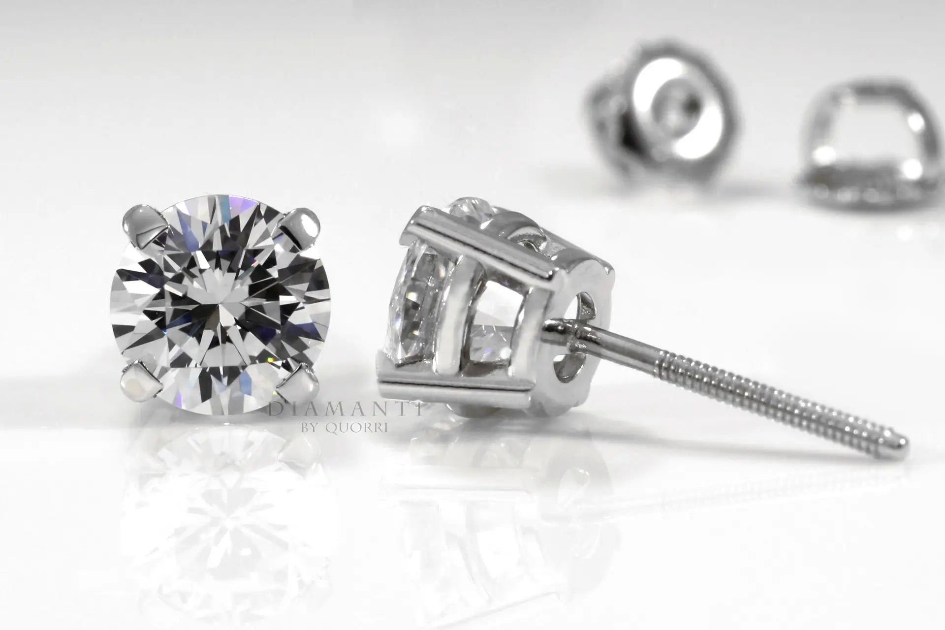14k white gold round lab grown diamond screw-back stud earrings Quorri