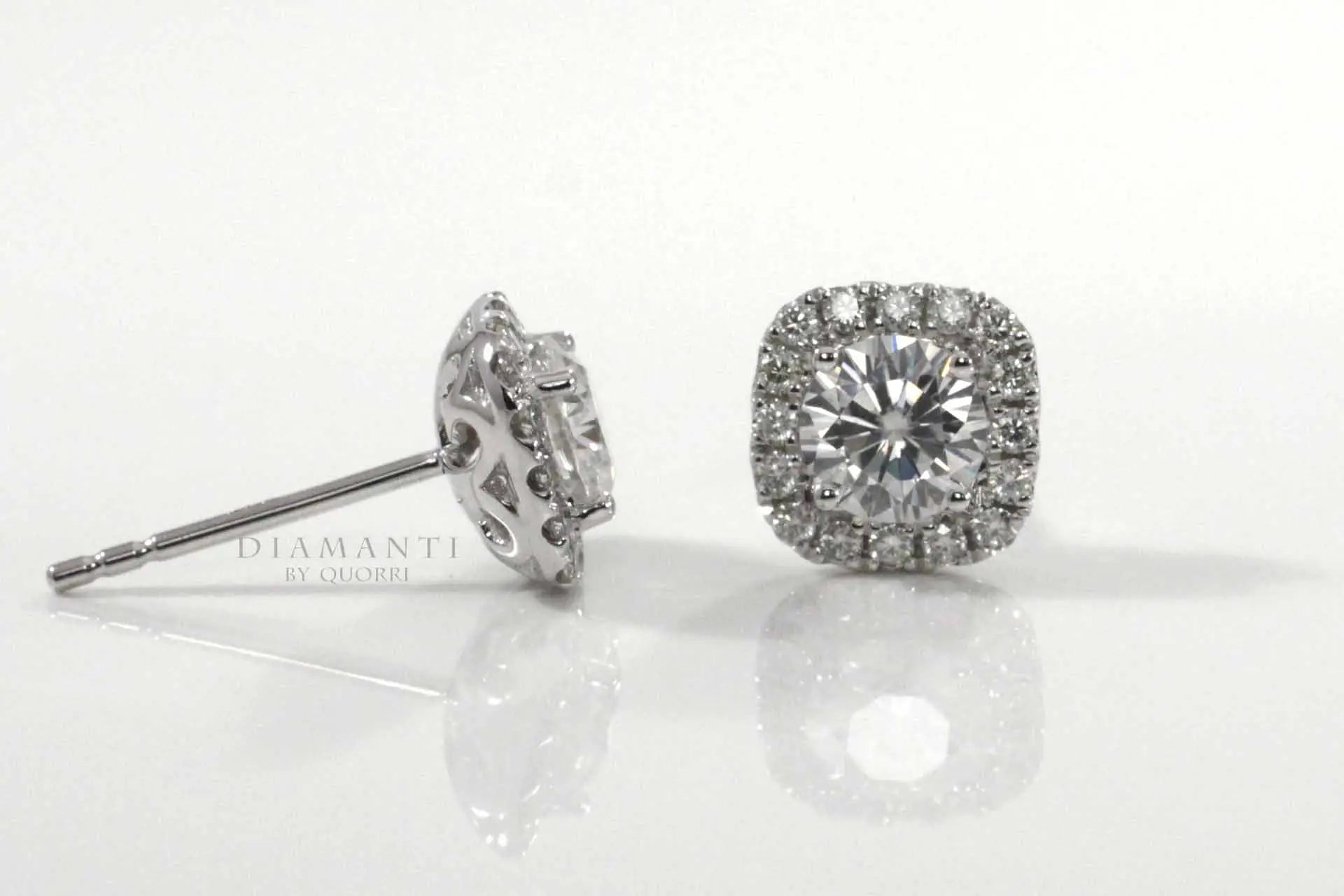 18k gold designer cushion halo lab grown diamond stud earrings Quorri