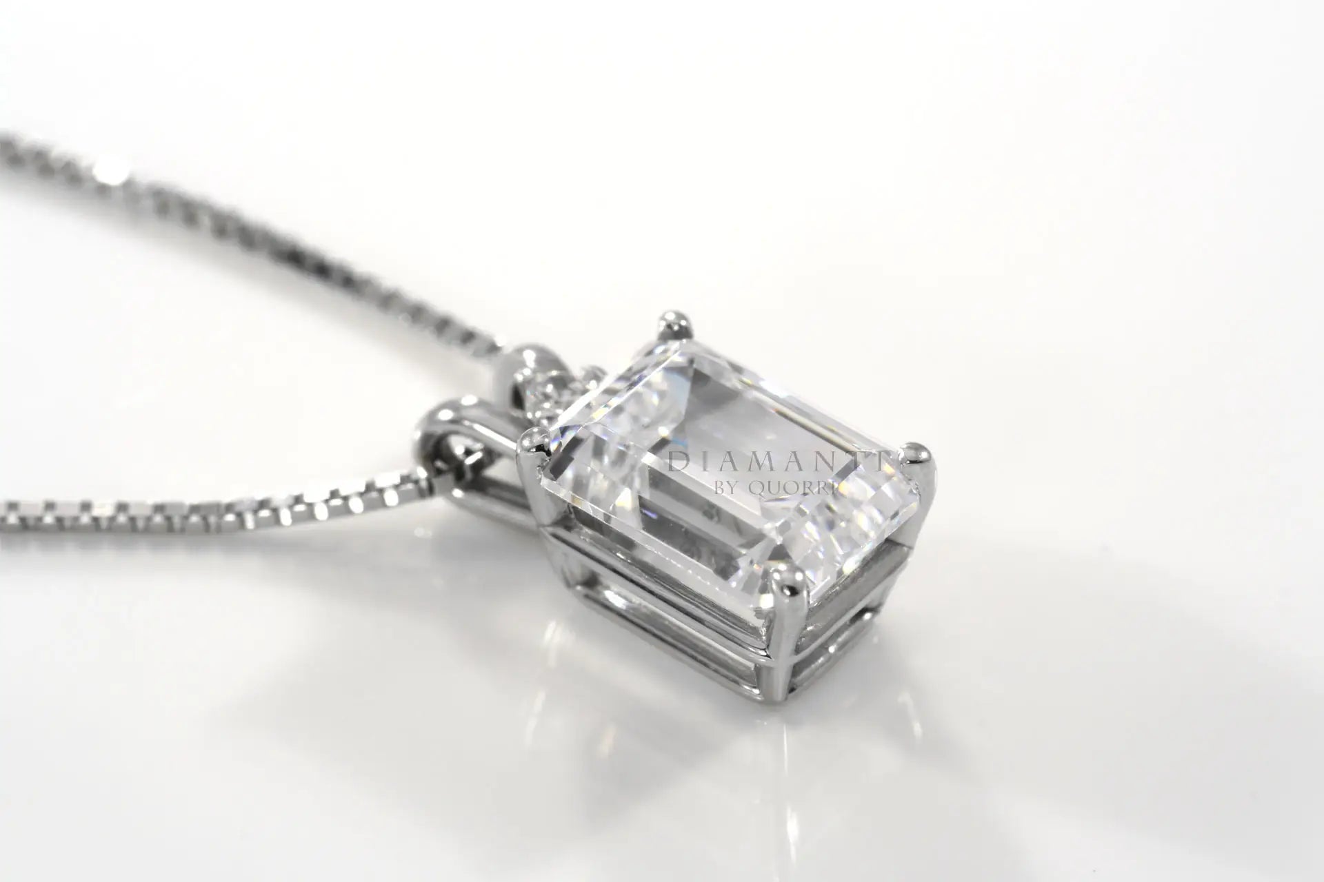 designer affordable 2.5 carat 18k white gold emerald cut lab made diamond pendant Canada