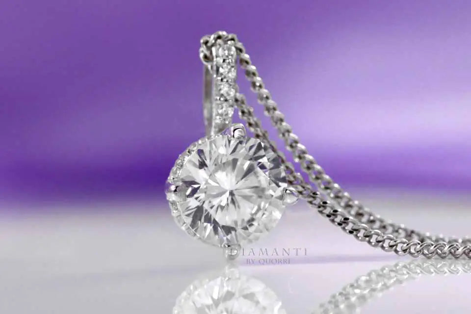 18k white gold accented round brilliant lab grown diamond solitaire pendant Quorri