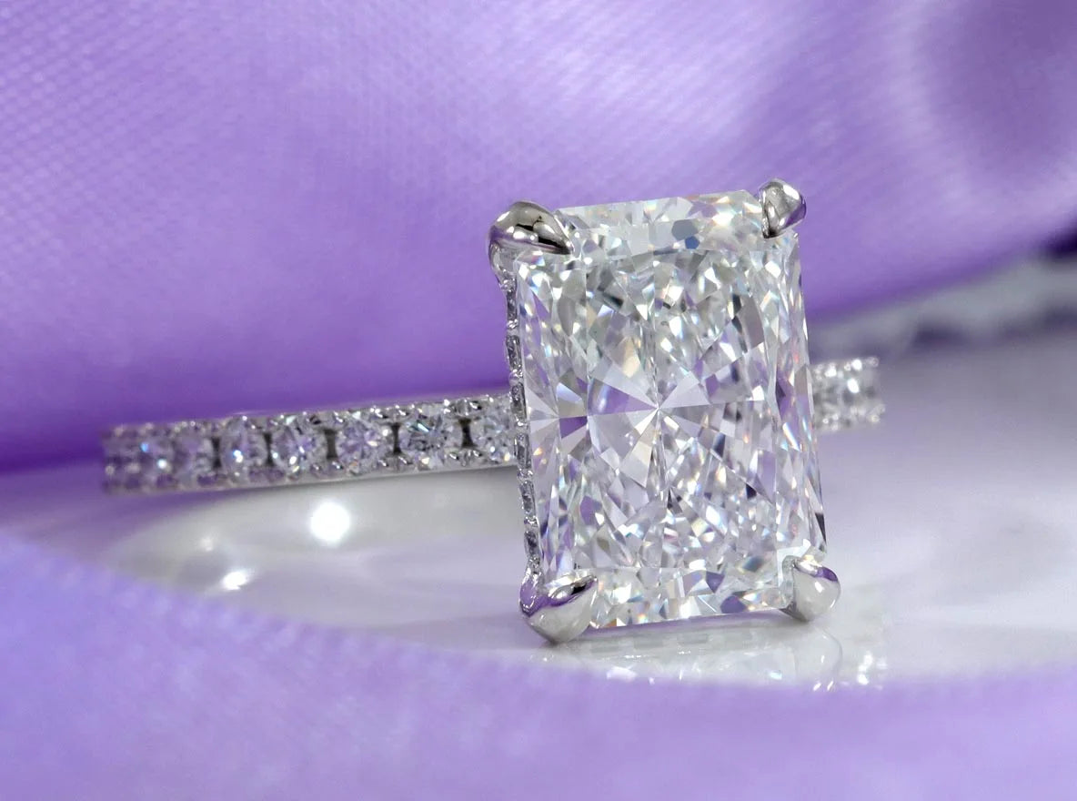 Kinsley 4 carat lab diamond emerald accented engagement ring