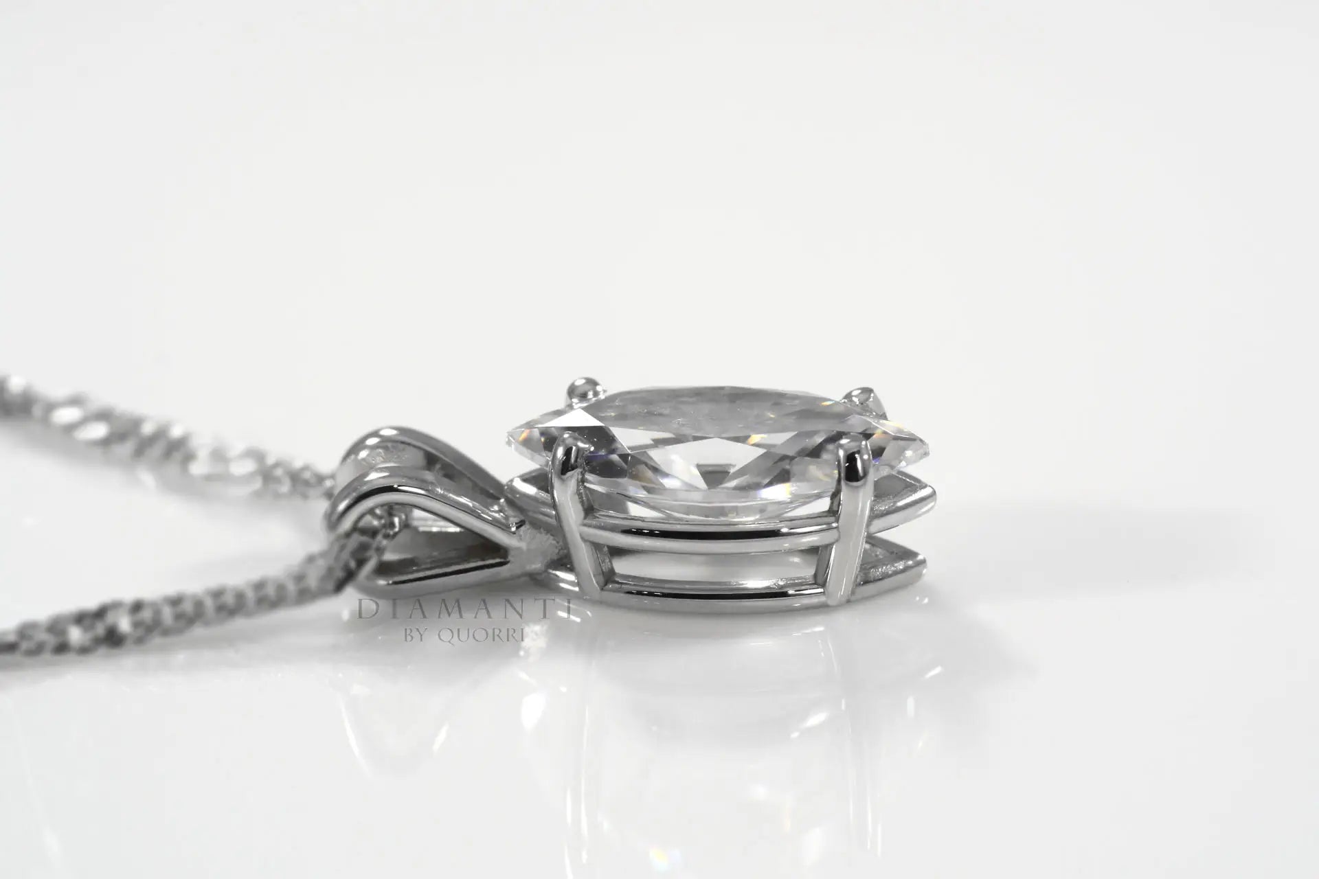 14k white gold designer marquise lab diamond solitaire pendant Quorri