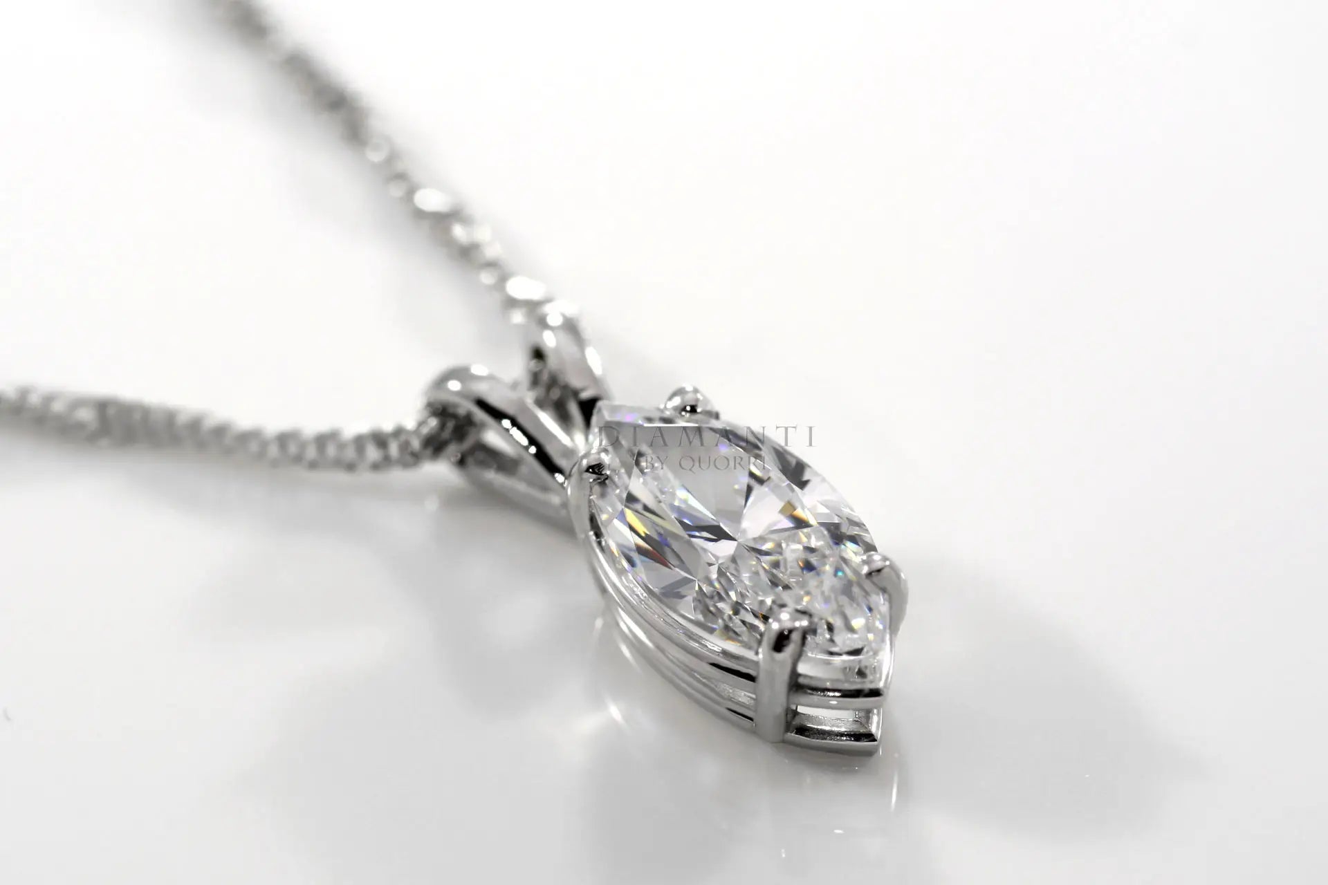 white gold designer 2 carat marquise lab diamond solitaire pendant Quorri