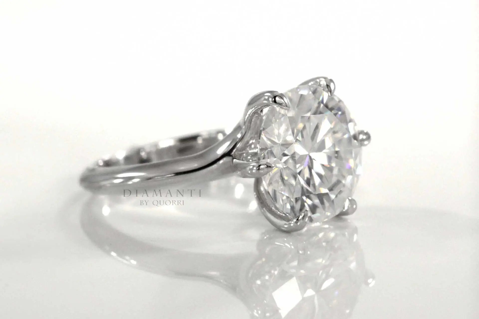 nature inspired 6-claw prong 18k white gold 4.5 carat grown diamond engagement ring Quorri