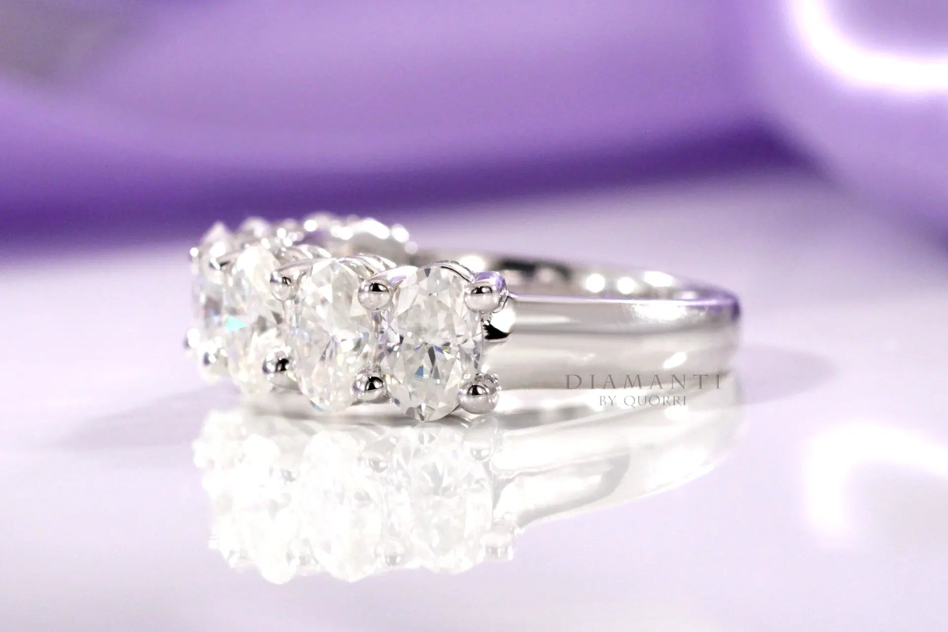 designer 18k white gold 7-stone oval diamond wedding or anniversary ring Quorri