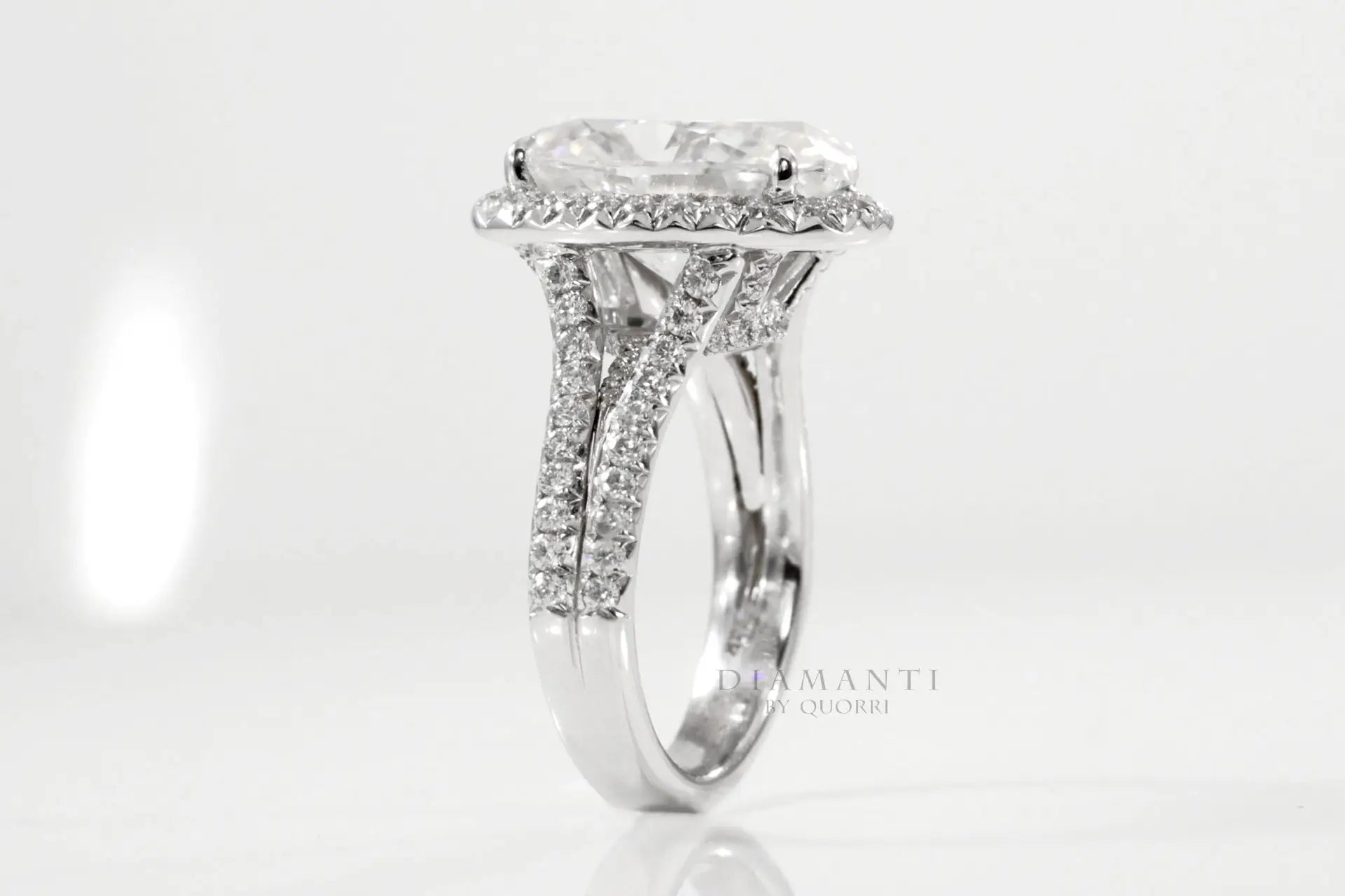 claw prong split band 4ct oval halo lab diamond engagement ring Quorri