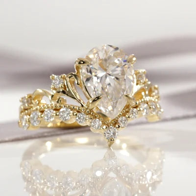 antique yellow gold pear lab diamond engagement ring at Quorri Canada