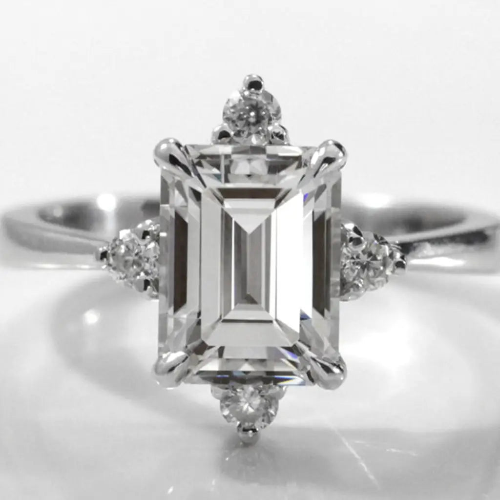 custom made platinum emerald cut lab diamond engagement ring