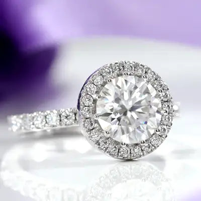 2 carat halo and hidden halo accented round brilliant diamond engagement ring