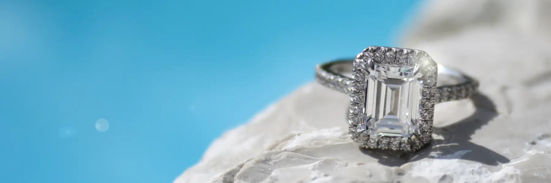 emerald halo lab diamond engagement ring in platinum Canada 
