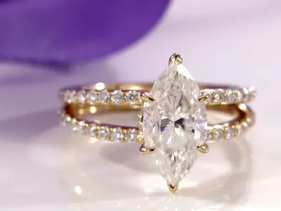 split band yellow gold marquise lab diamond engagement ring Canada