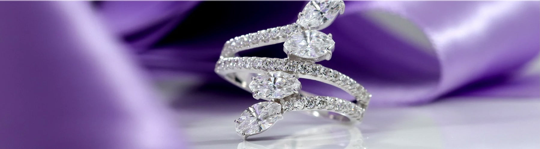 nature inspired gold and platinum marquise lab diamond rings at Quorri