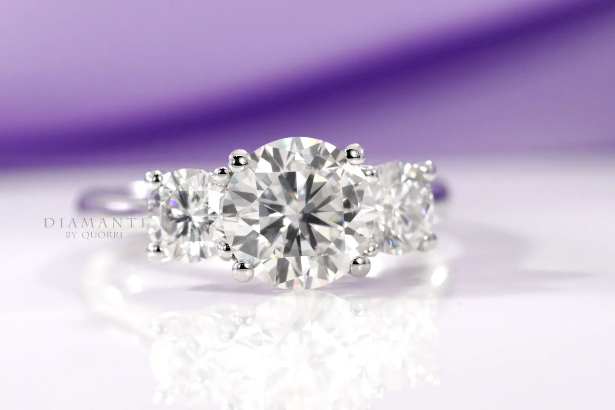 Lab diamond three-stone engagement ring