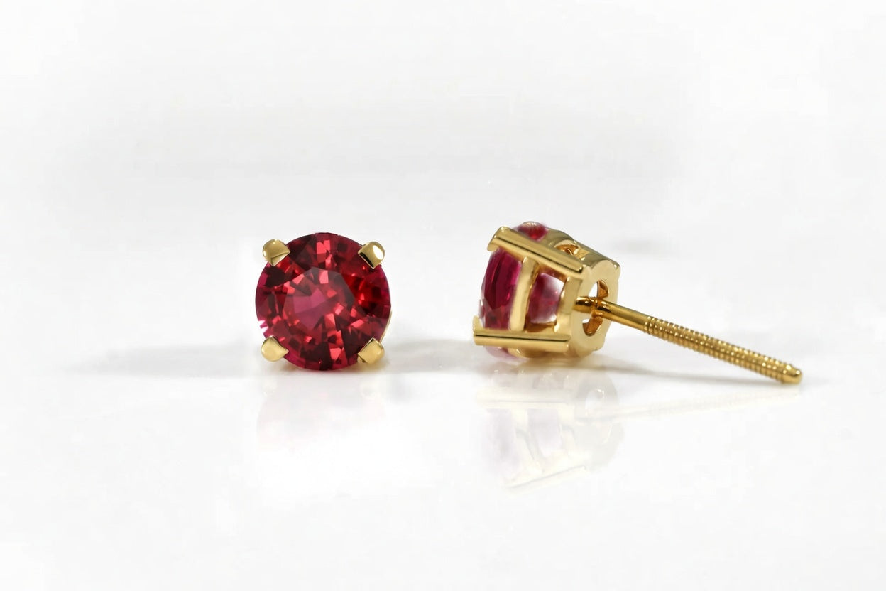 2 carat total weight lab grown ruby screw-back studs in yellow gold Quorri