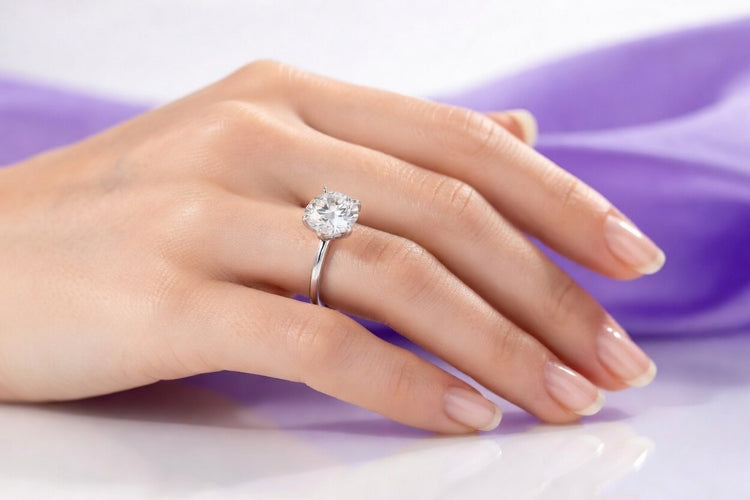 Round lab-grown diamond solitaire engagement ring in white gold – Quorri