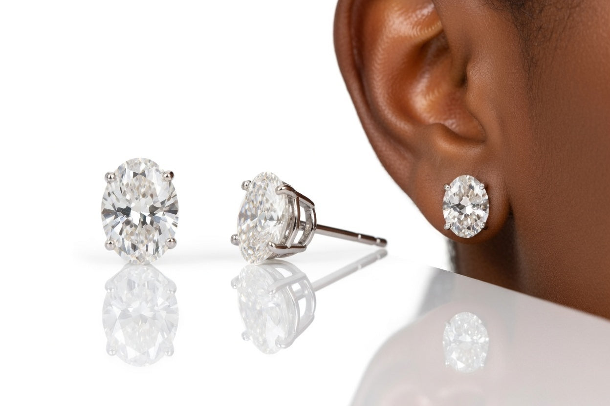 2ct.tw lab grown diamond oval studs in white gold, tension backings - Quorri