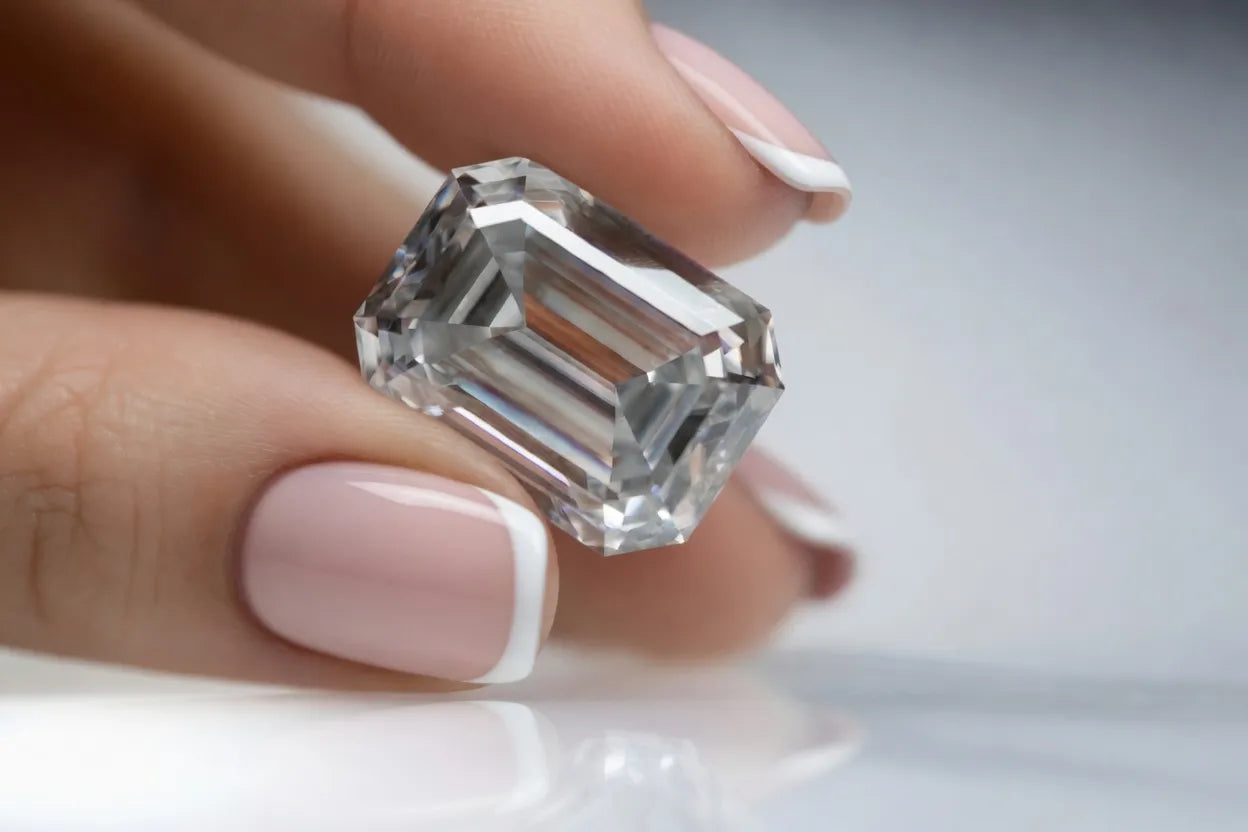 5 carat handcrafted lab grown emerald diamond made at Quorri