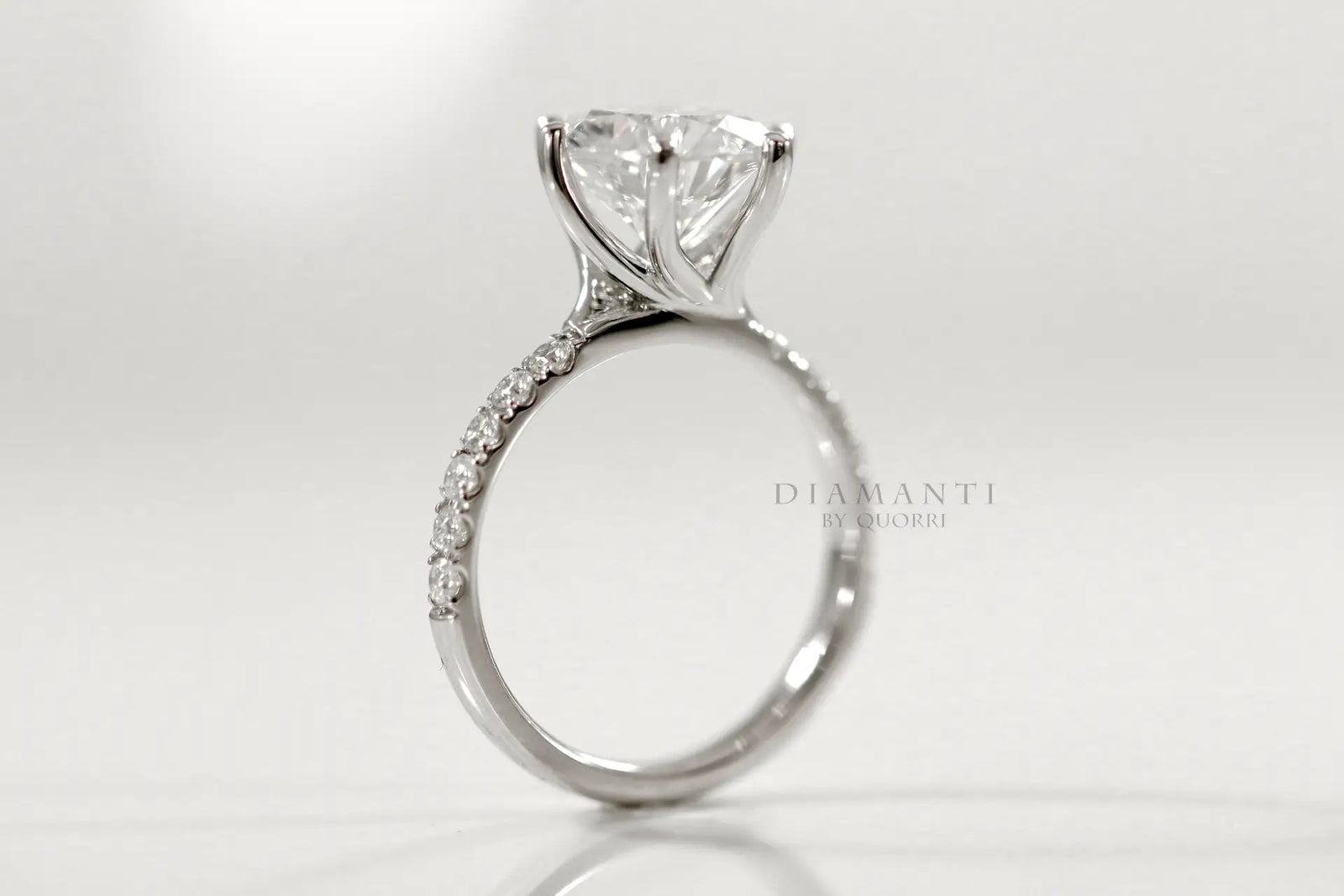 affordable six prong 3ct round accented lab diamond engagement ring 