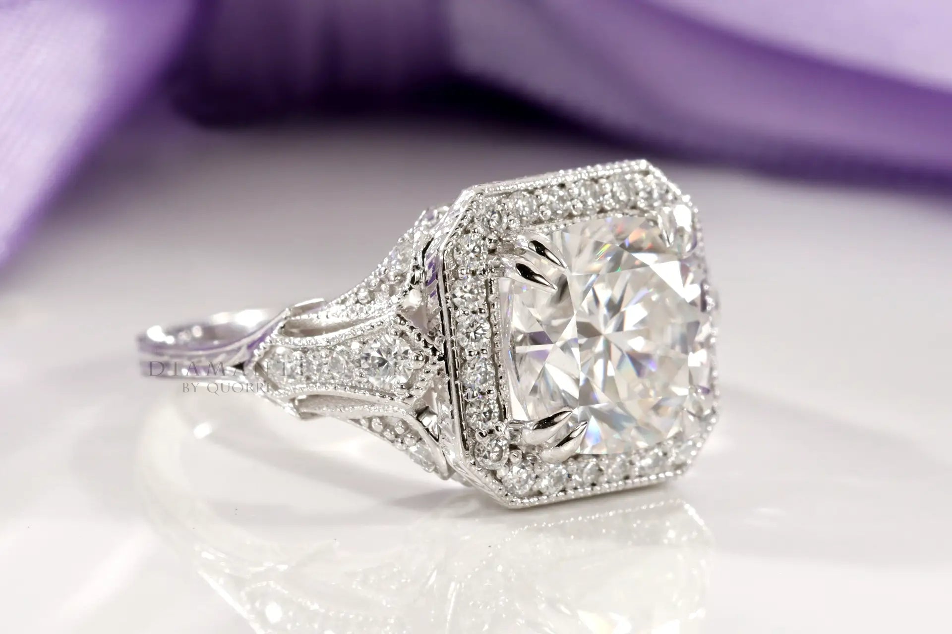 Antique Vintage Cushion Lab Grown Diamond Engagement Ring