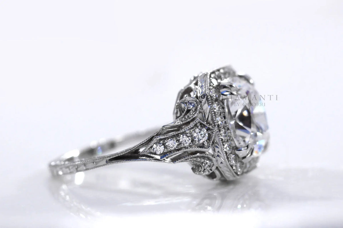 vintage antique dual prong filigree 2ct cushion lab diamond engagement ring