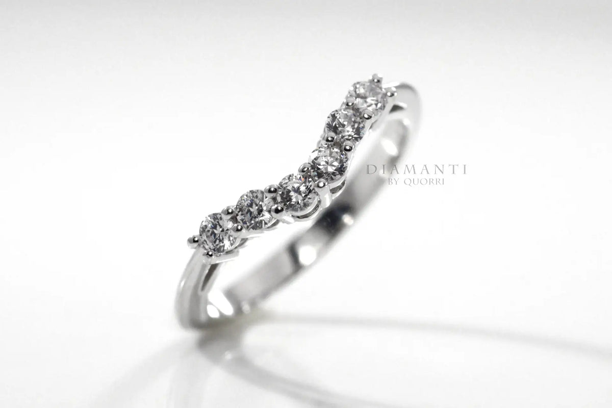 curved 18k white gold lab grown diamond wedding band Quorri Canada