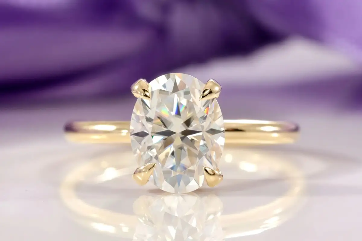 under-halo yellow gold oval lab diamond engagement ring Quorri