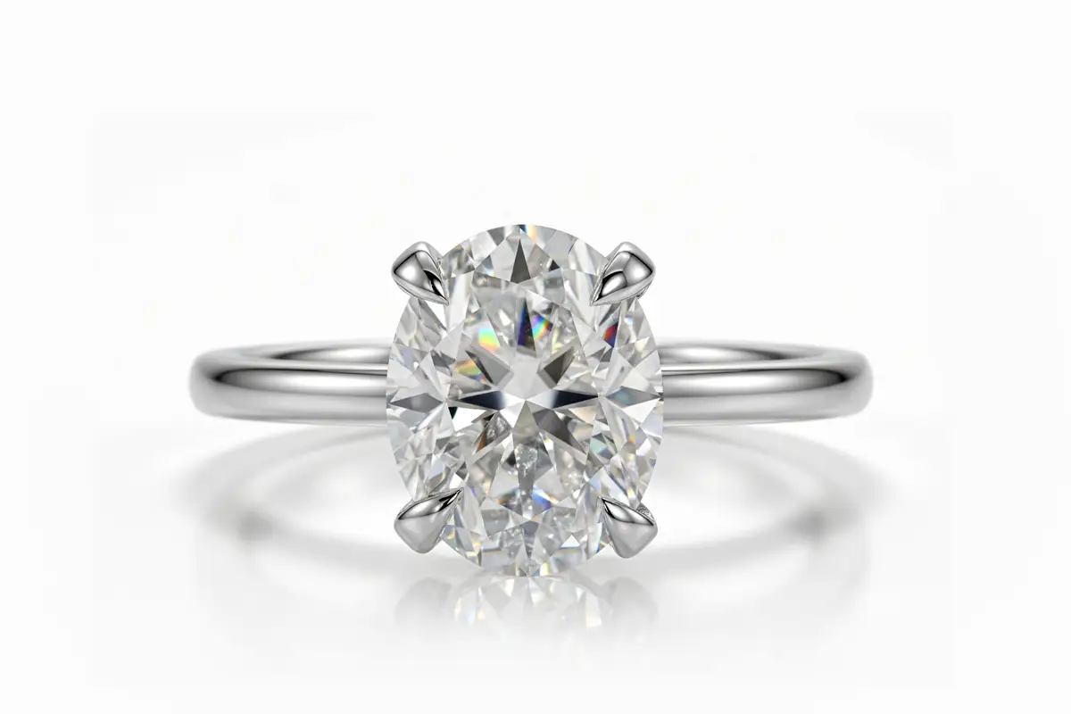 oval accented basket 14k white gold engagement ring by Quorri