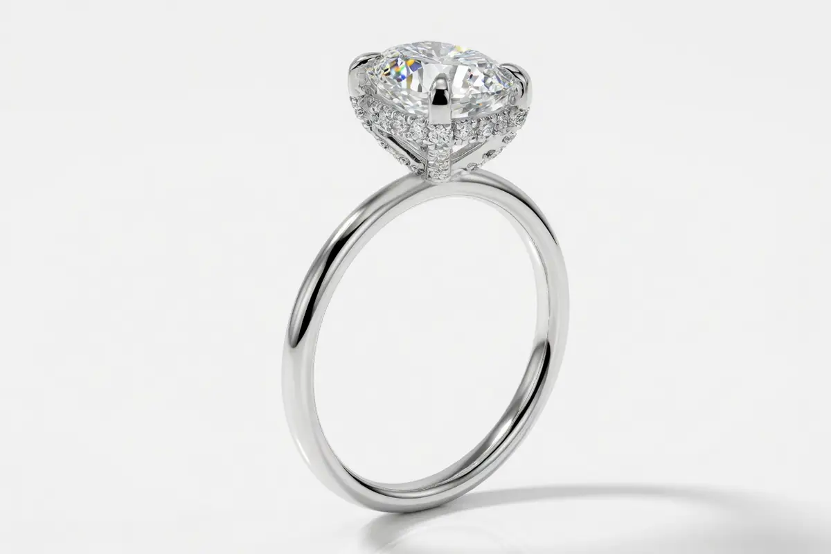 under-halo yellow gold oval lab diamond engagement ring Quorri
