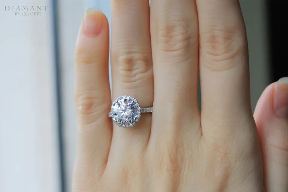 14k white gold affordable accented 2ct halo round lab diamond engagement Ring Quorri