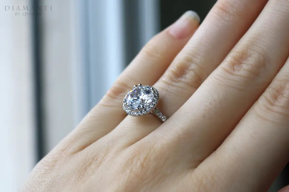 3 carat 14k white gold affordable accented halo round lab diamond engagement ring Quorri Canada