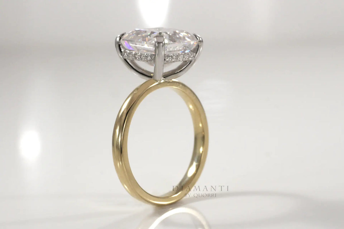 two-tone affordable under-halo 4 carat asscher lab created diamond engagement ring Quorri
