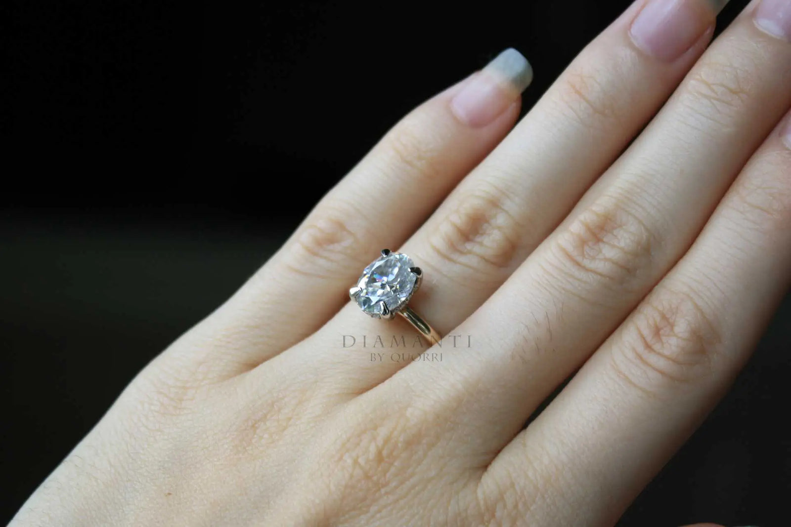 4 claw prong under-halo 2ct oval lab diamond engagement ring Quorri