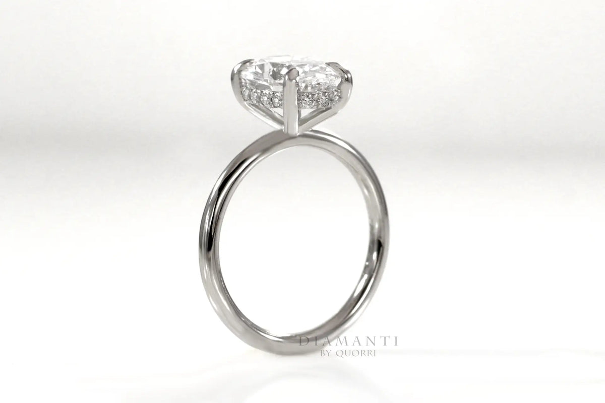 Affordable Under halo Oval Lab Grown Diamond Engagement Ring