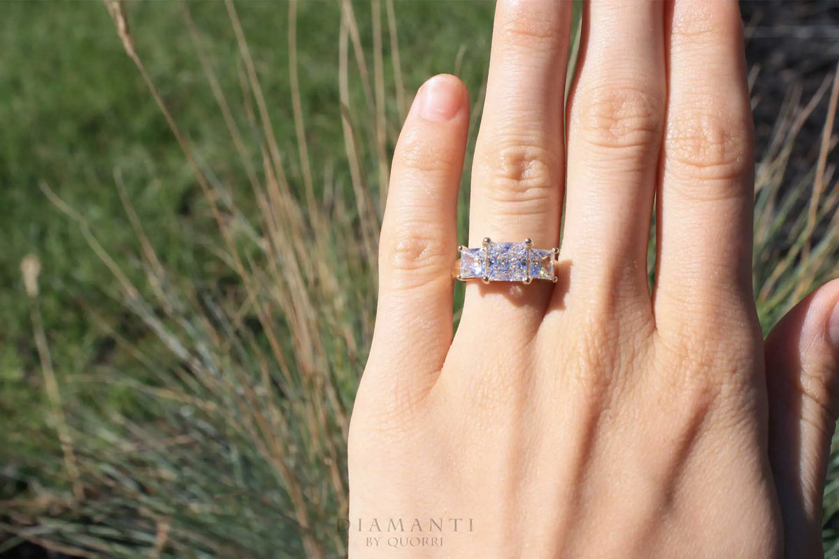 3 carat three stone trilogy princess lab diamond engagement ring Quorri