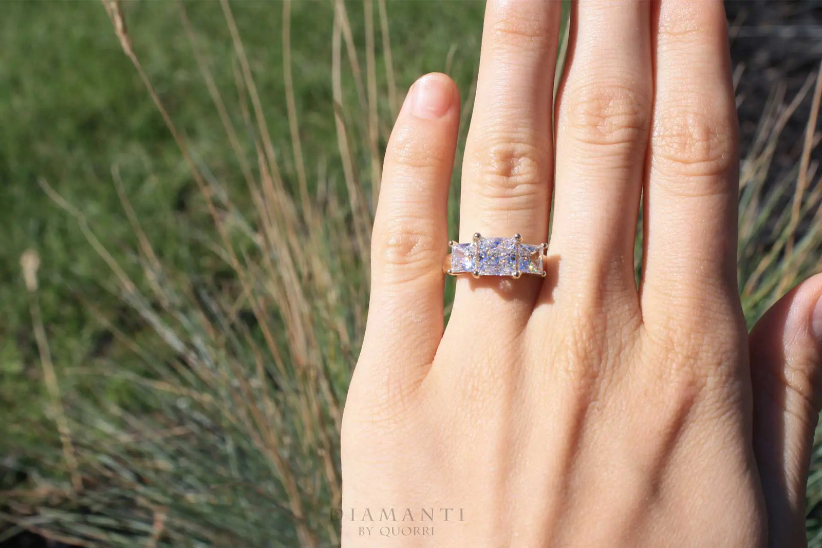 3 carat three stone trilogy princess lab diamond engagement ring Quorri