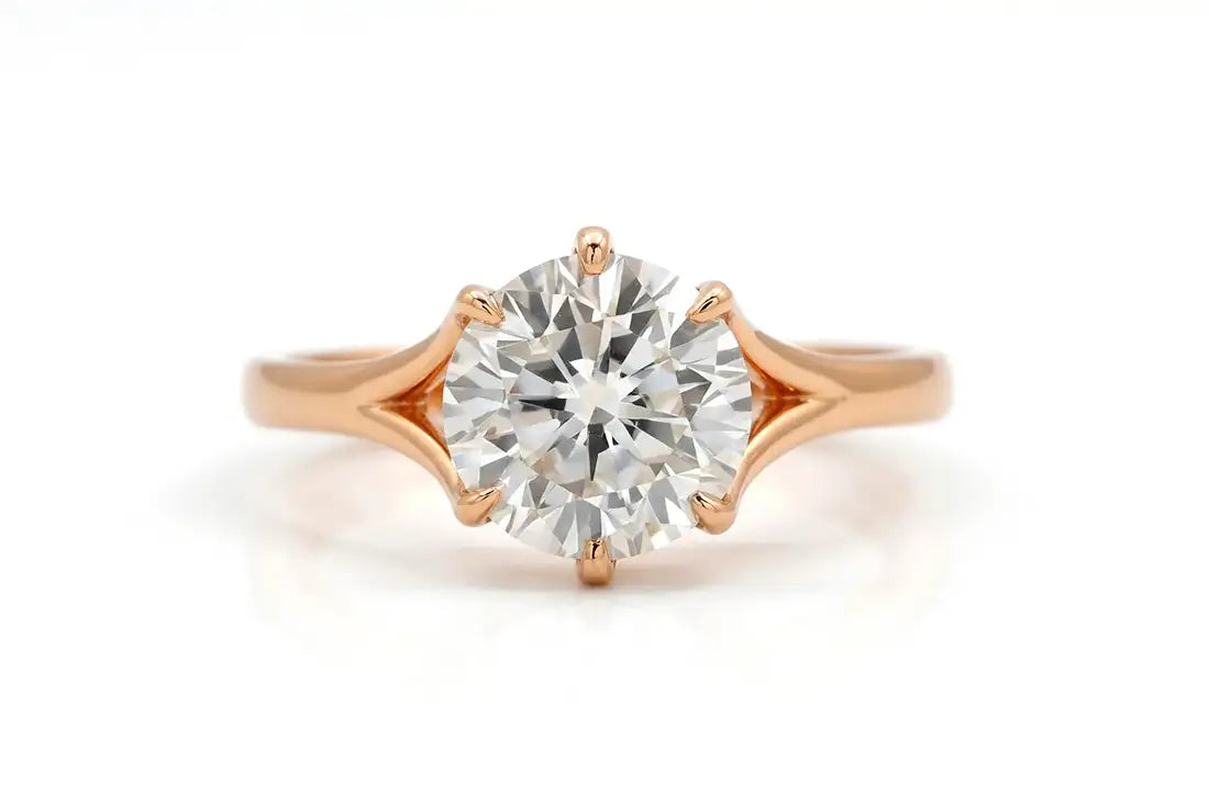 six prong round lab grown diamond solitaire engagement ring in rose gold