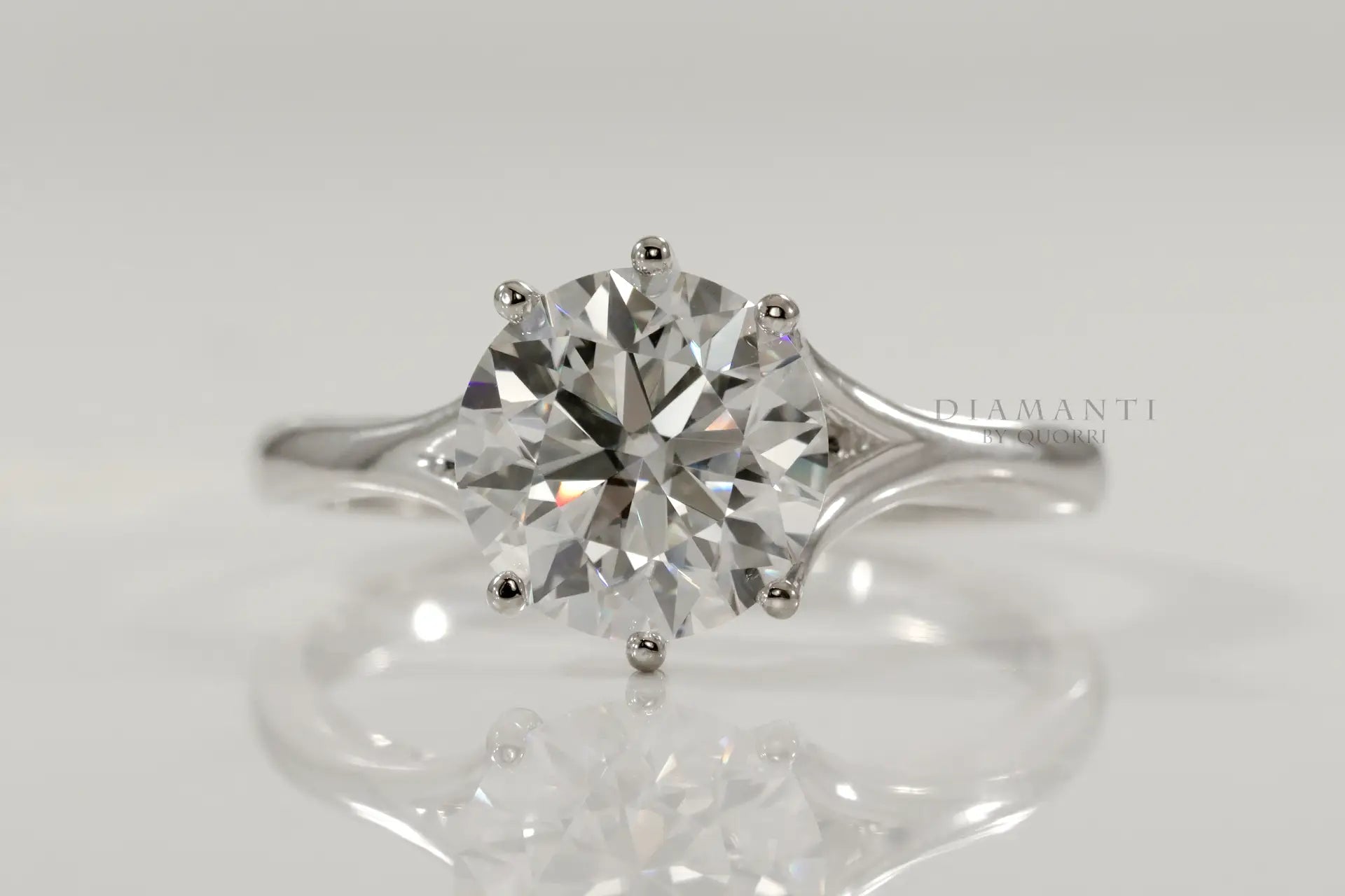 platinum 6 prong  round lab grown diamond solitaire engagement ring