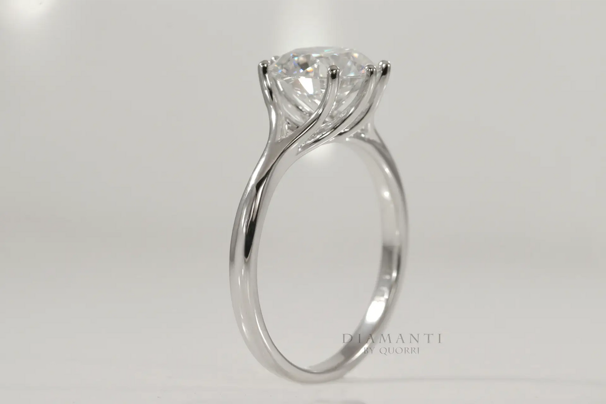 gold and platinum six prong round lab grown diamond solitaire engagement ring Candada